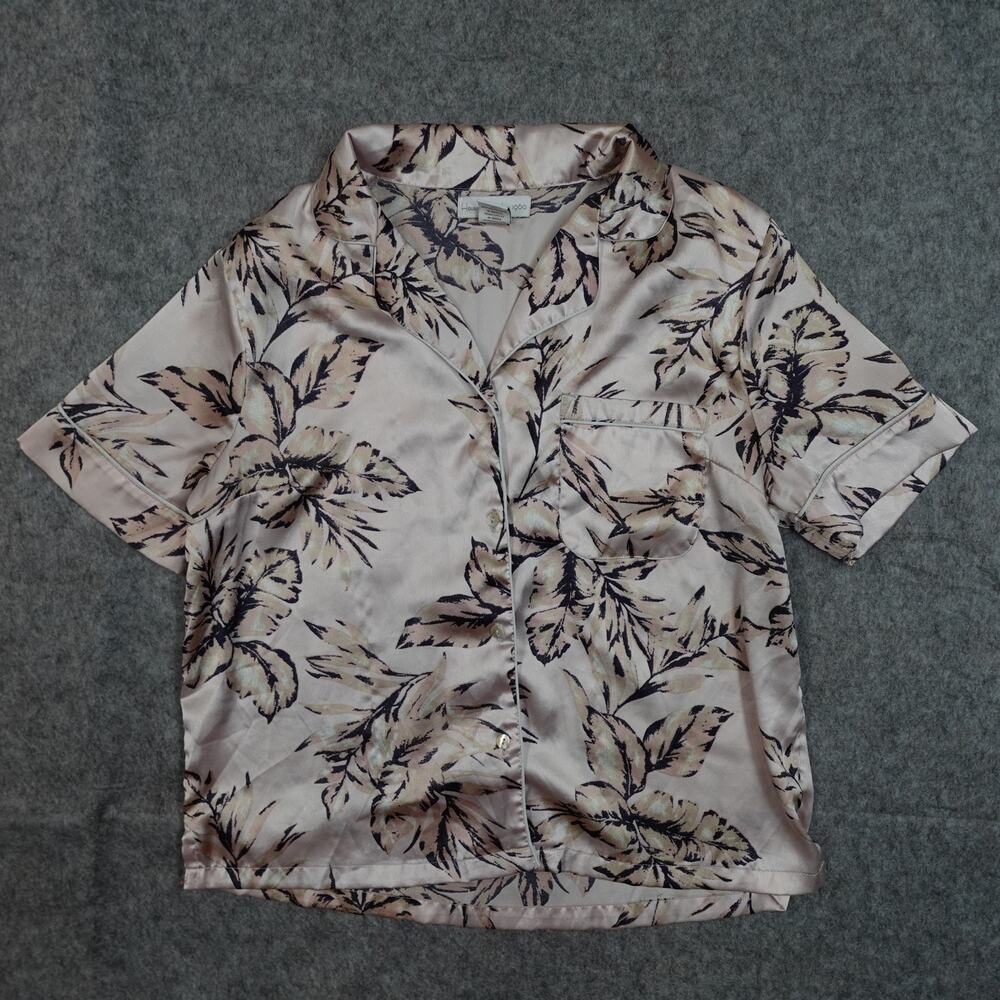 House of Harlow 1960 Pajama Top Womens Small Satin Tropical Floral Blush Pink